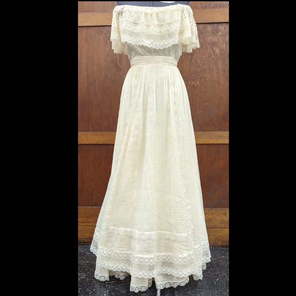 Gunne Sax Off-Shoulder Cream Maxi Dress